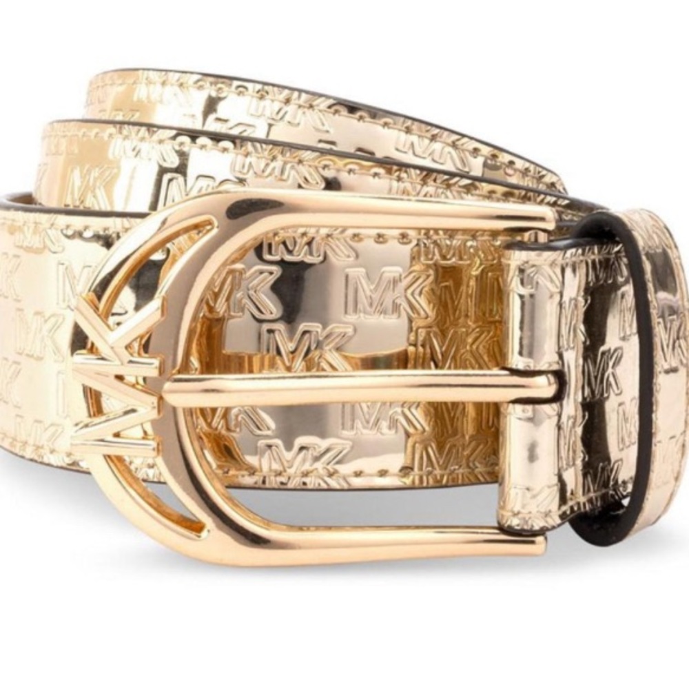NWT-MICHAEL KORS Women's Metallic Logo Belt- Gold